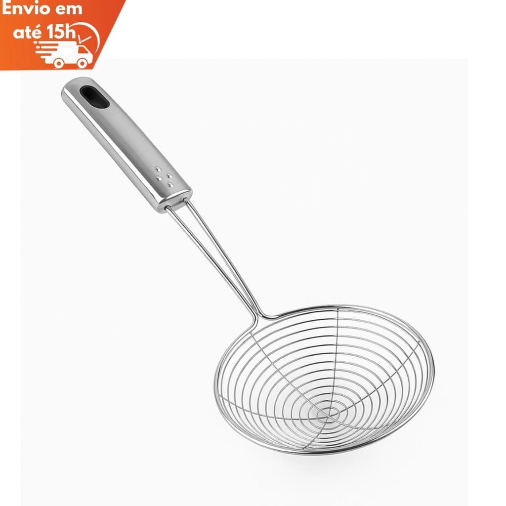 Escumadeira Aço Inox 14cm Resistente Para Fritura Cozinha Pastel Batata