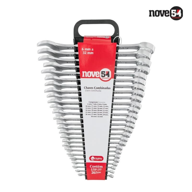 Jogo de Chaves Combinadas NOVE54 – 26 Peças (6 mm a 32 mm) com Suporte