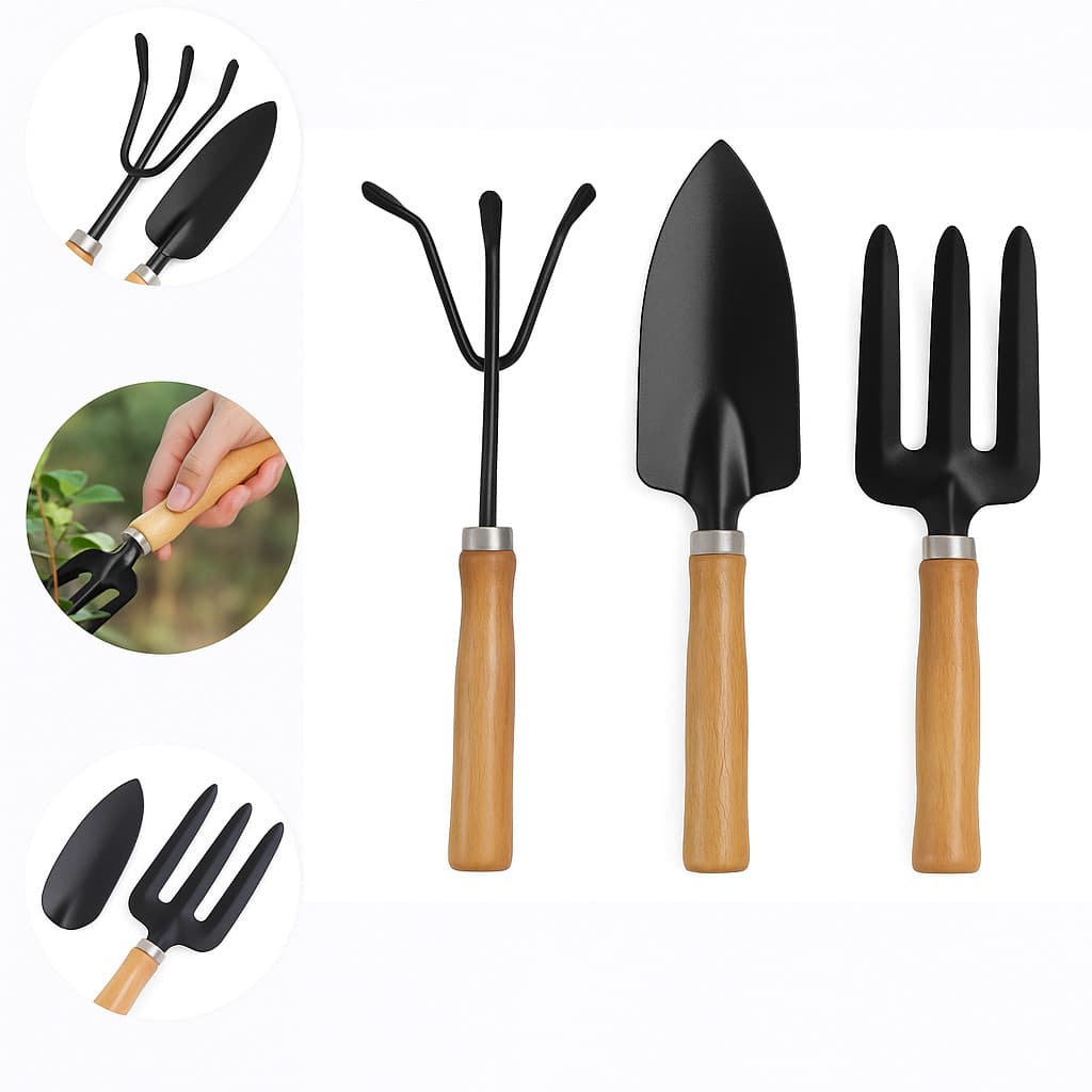 Kit 3 Peças Jardinagem Ferramentas Horta Pá Garfo Ancinho