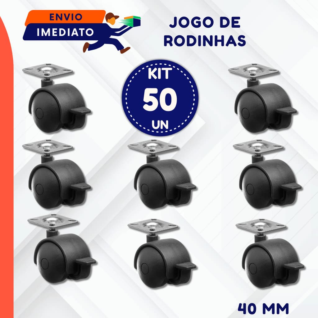 Rodinha Giratória HM 40mm Preta Vermelha Para Móveis 10 24 50 Unidades