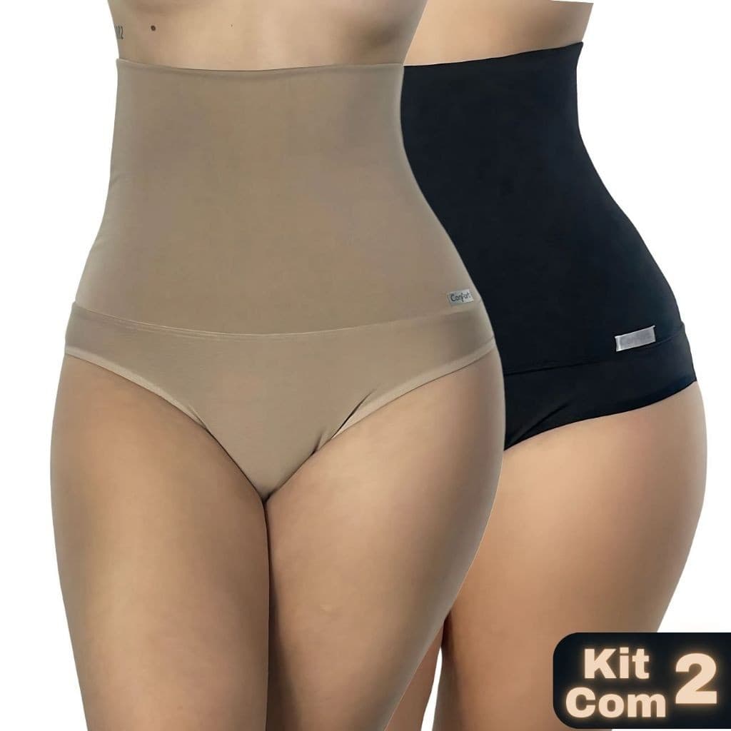 Kit 2 Cintas Alta Suplex Compressão Cós Duplo Feminina Não Enrola Pós-Parto