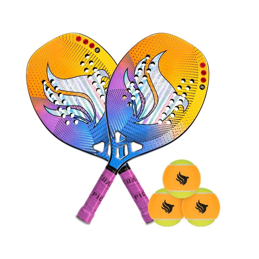 Kit Com 2 Raquete De Beach Tennis Pichau Nazareth Beach Face 12k Carbon + Kit Bolas