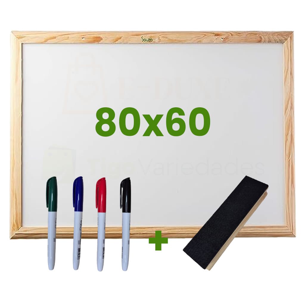 Quadro Lousa Escolar Branco 80x60 Moldura em Madeira