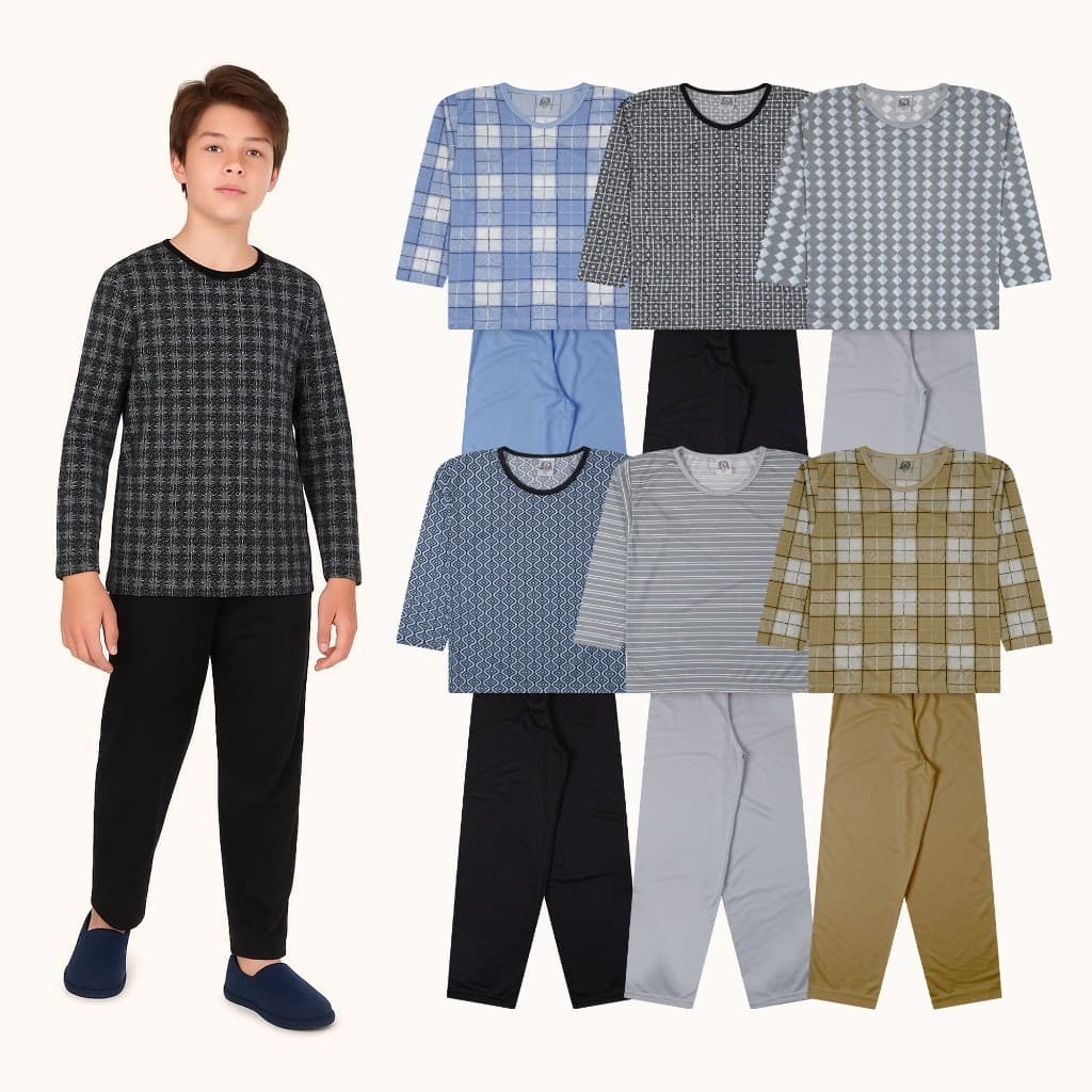 Kit 4 Peças Pijama Estampado Infantil Juvenil Masculino 2 Blusas + 2 Calças