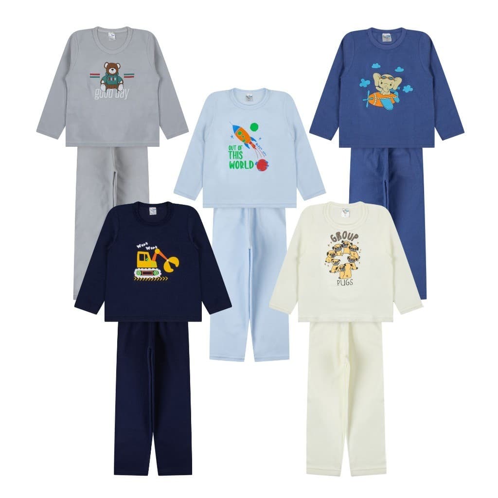 Kit 4 Peças Plush Infantil ao Juvenil Pijama Inverno Menino Peluciado 2 Blusas + 2 Calças
