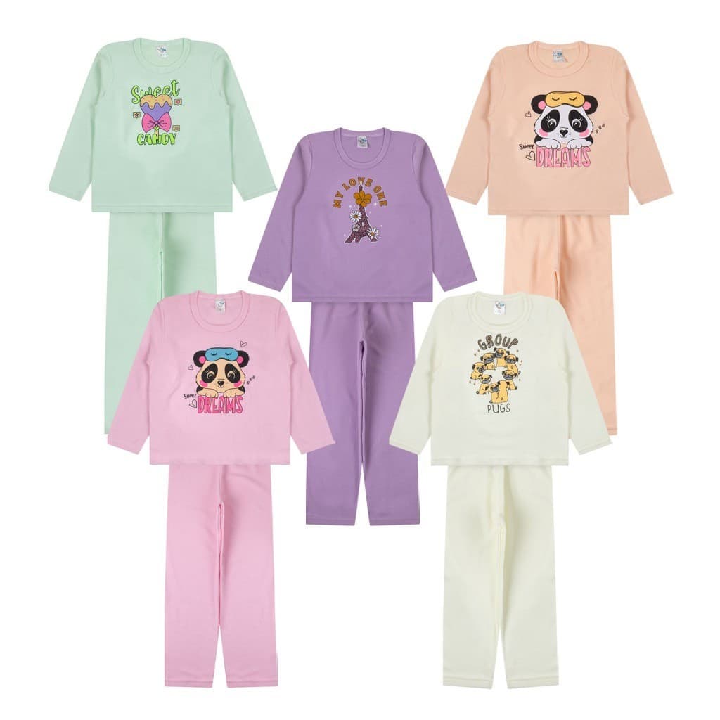 Kit 4 Peças Plush Infantil ao Juvenil Conjunto Pijama Inverno Menina Peluciado 2 Blusas + 2 calças