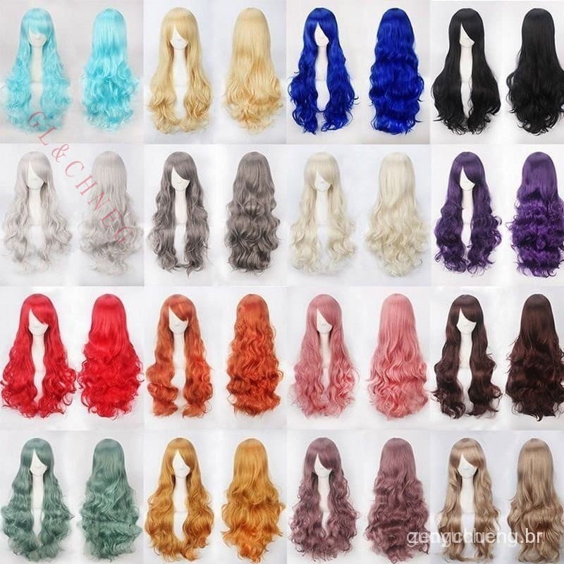 ZBAO Peruca Cosplay Anime Colorida Fivela De Seda De Alta Temperatura 80CM Cabelo Longo Encaracolado 8RAI
