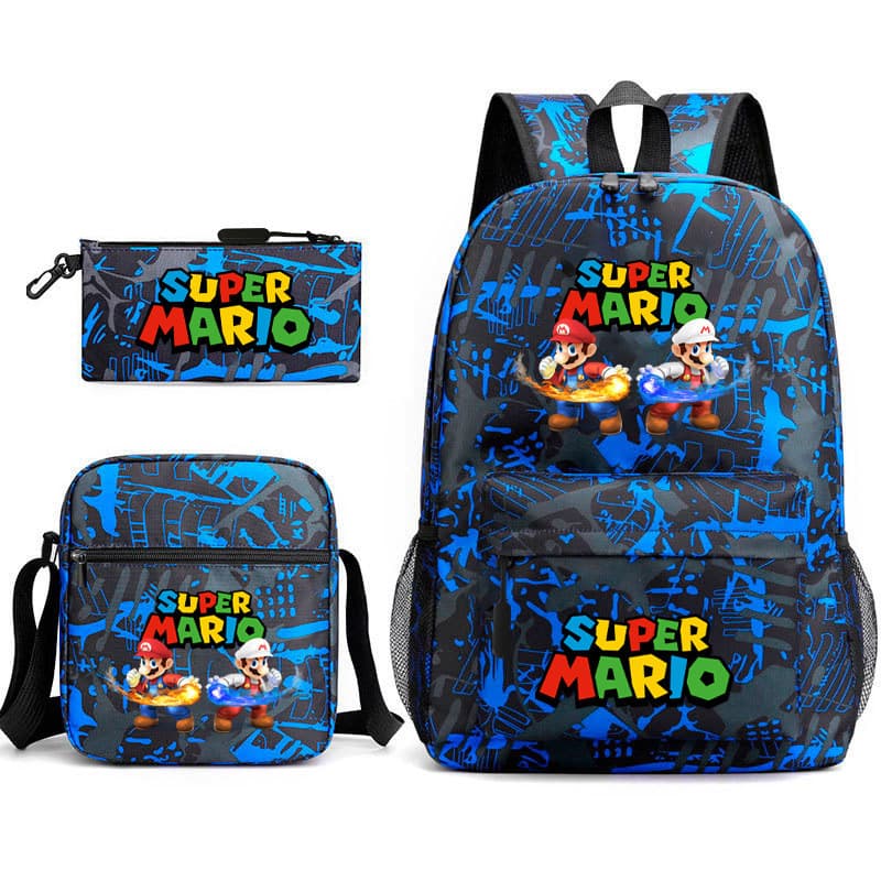 Mochila de Estudante da Escola Primária Super Mario Conjunto de Três Peças Mochila de Viagem para Jovens com Periféricos