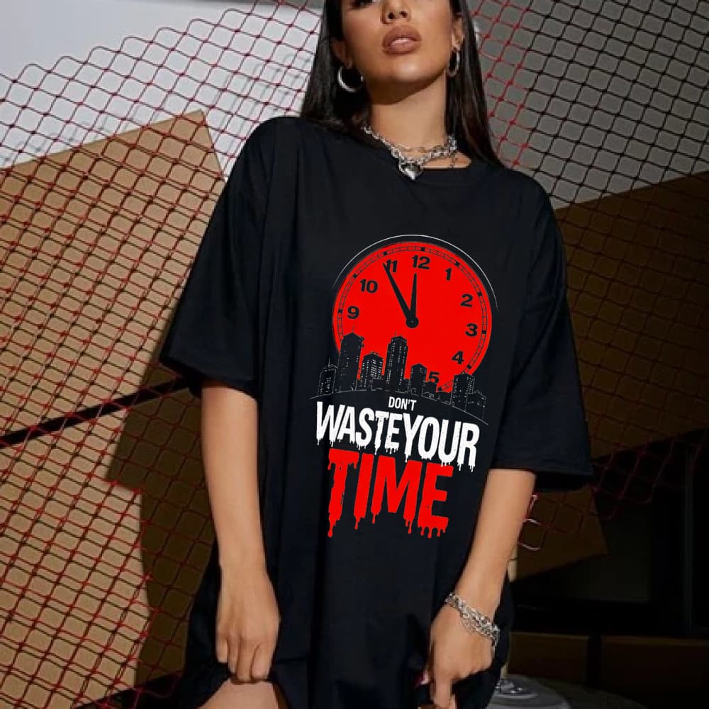 Camiseta Feminina Relógio Vermelho Don't Waste Your Time Blusa Unissex Algodão Premium Streetwear Envio Imediato