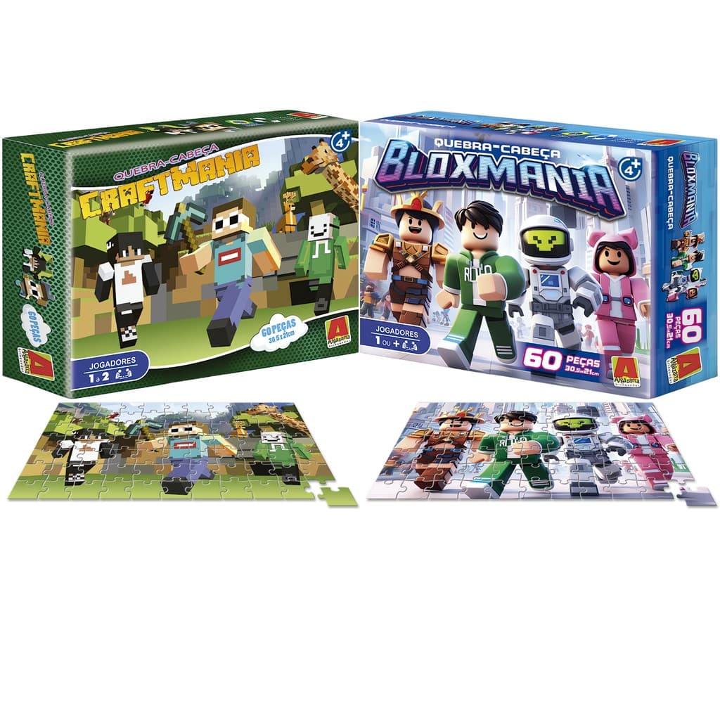 Kit Quebra Cabeça 60 Peças Bloxmania E Craft Mania Didático