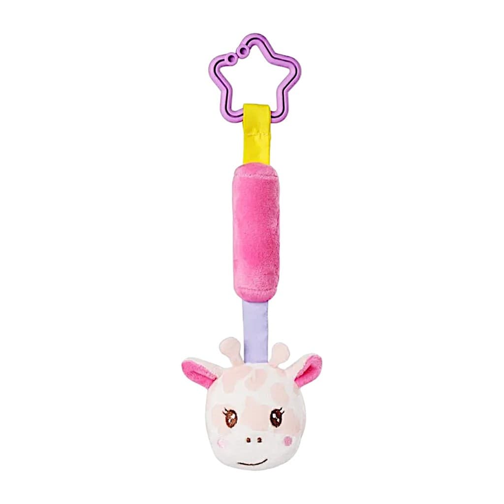 Móbile Pelúcia de Girafa Rosa Pingente para Carrinho de Bebê Mordedor Chocalho Sininho Pimpolho