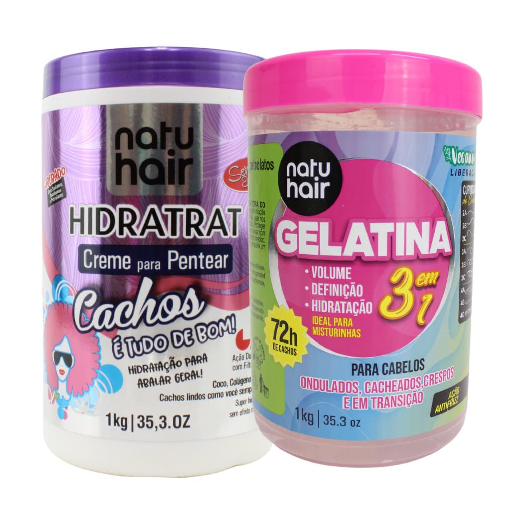 Kit  Creme para Pentear Cachos é Tudo de Bom + Gelatina modeladora de cachos 3 em 1 Natuhair 1 KG