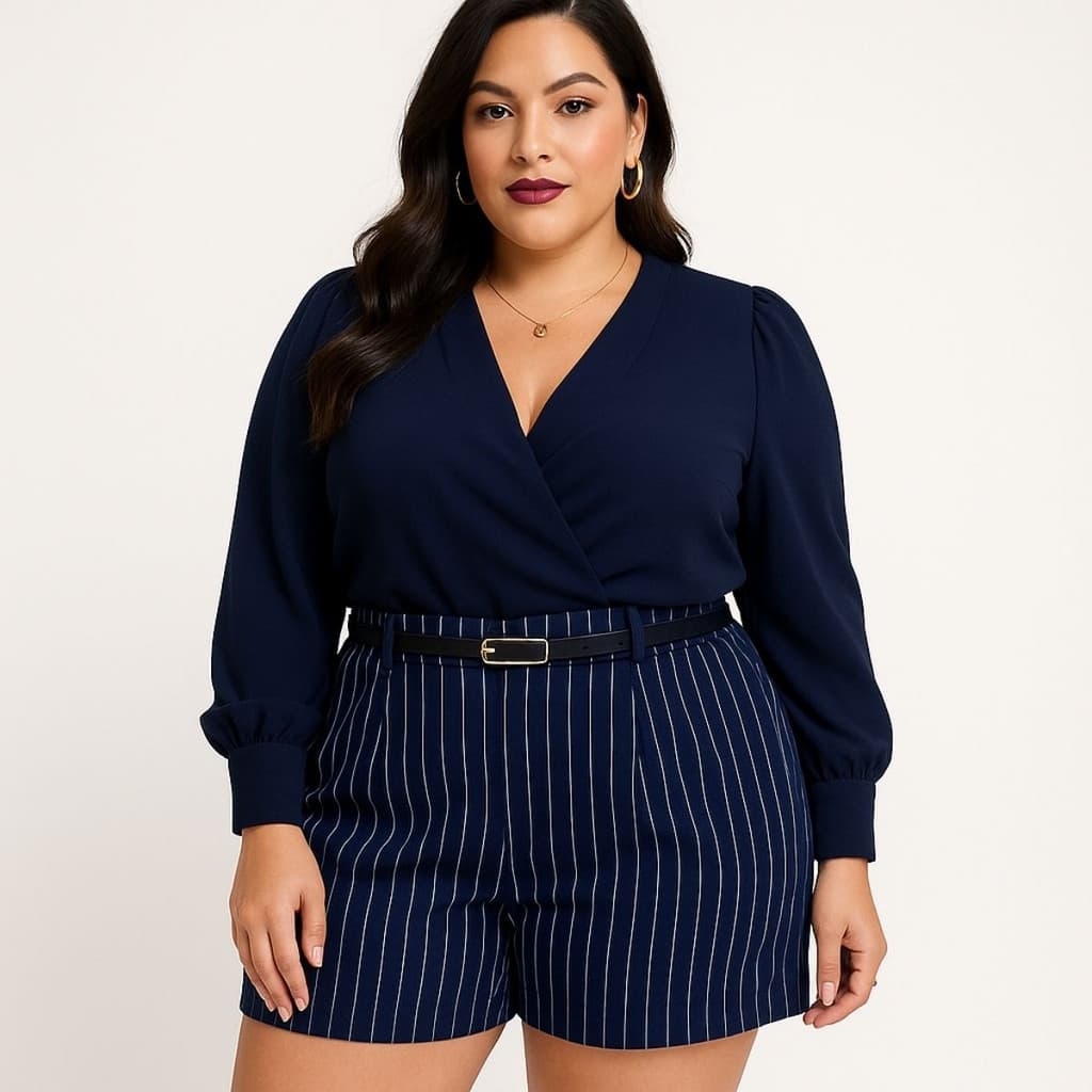 Shortinho Plus Size Risca De Giz Super Elegante Confortável