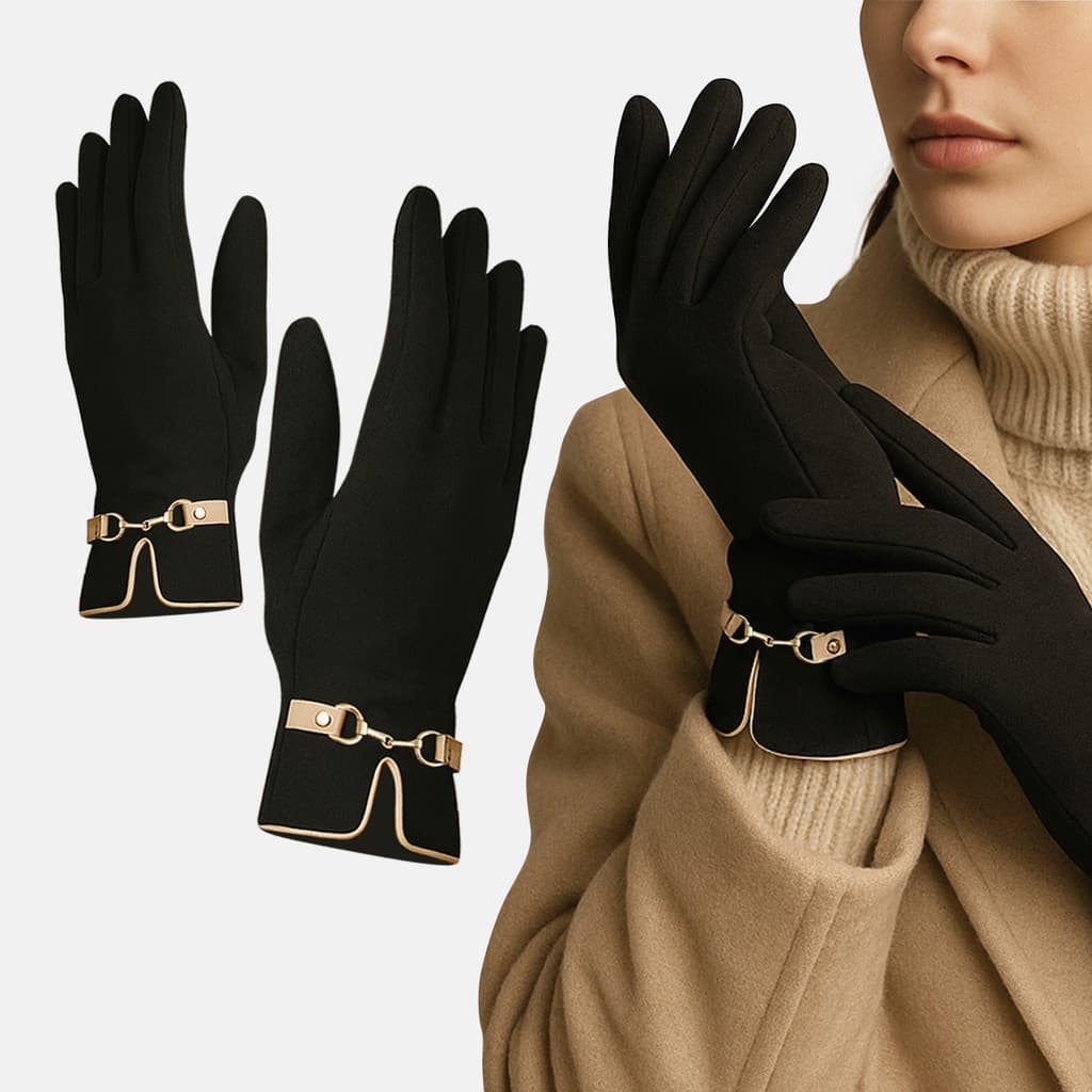 Luva Feminina Fashion Inverno Touch Sofisticada Detalhe Dourado