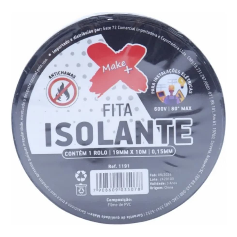 FITA ISOLANTE PRETA 19MM*10M PACOTE COM 10 ROLOS
