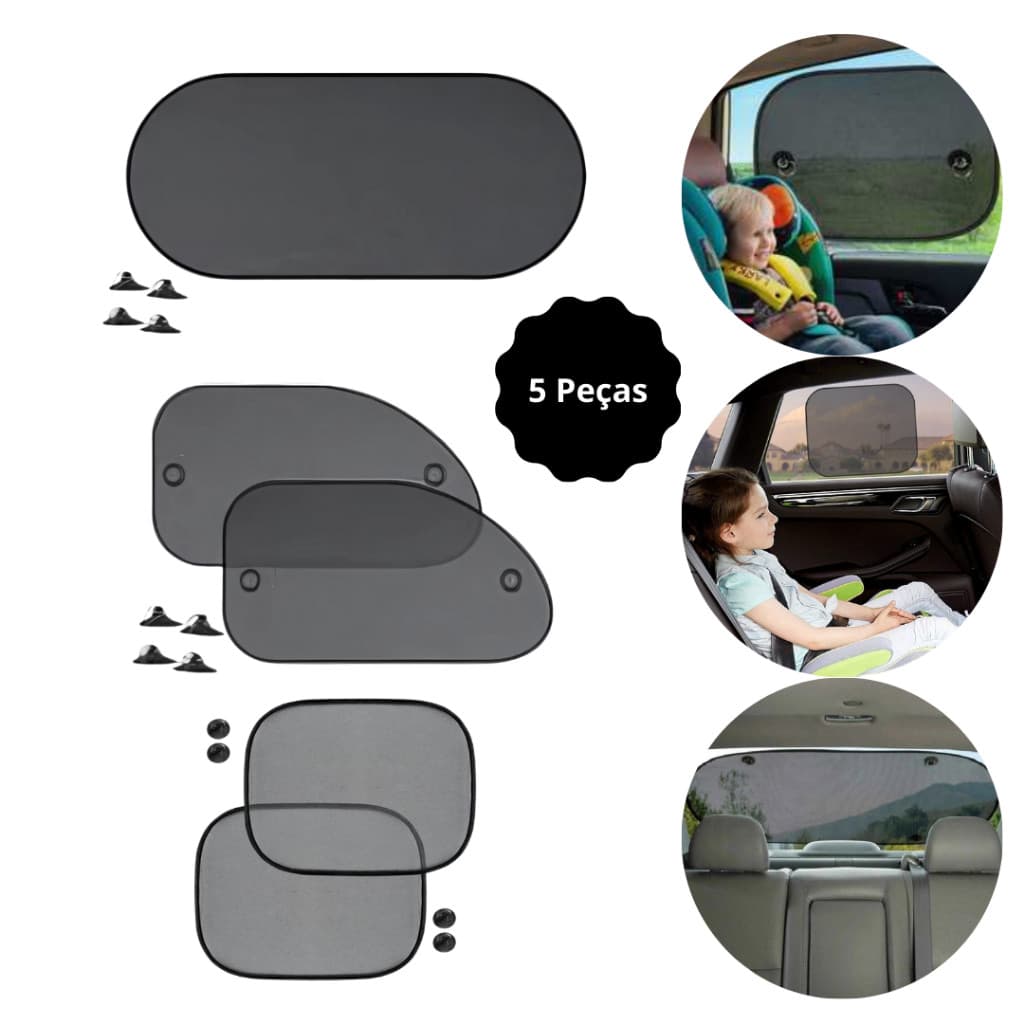 Kit 5 Tapa Sol Dobrável para Janela do Carro com Ventosa Anti-Uv Protetor Solar Automotivo