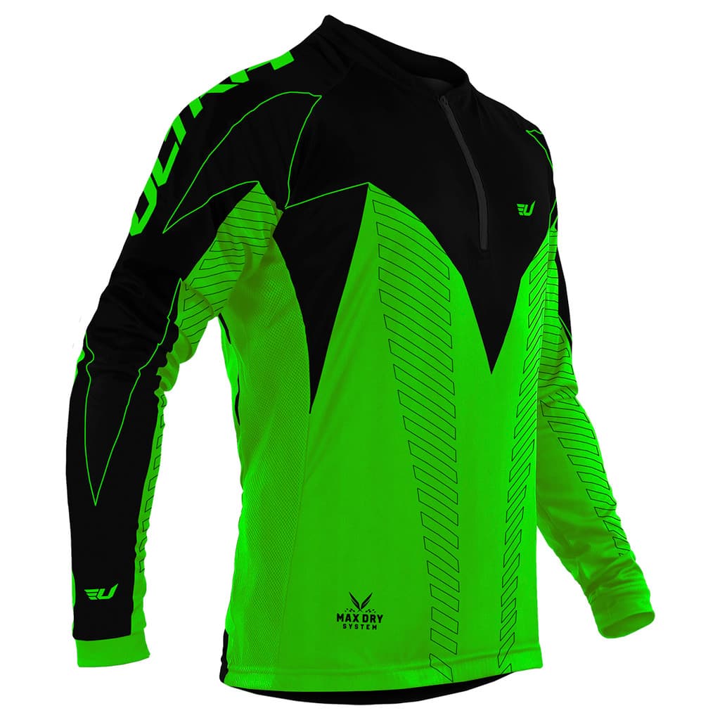 Camisa Ciclismo Manga Longa Ultra Bikes Max Dry Verde/Preto