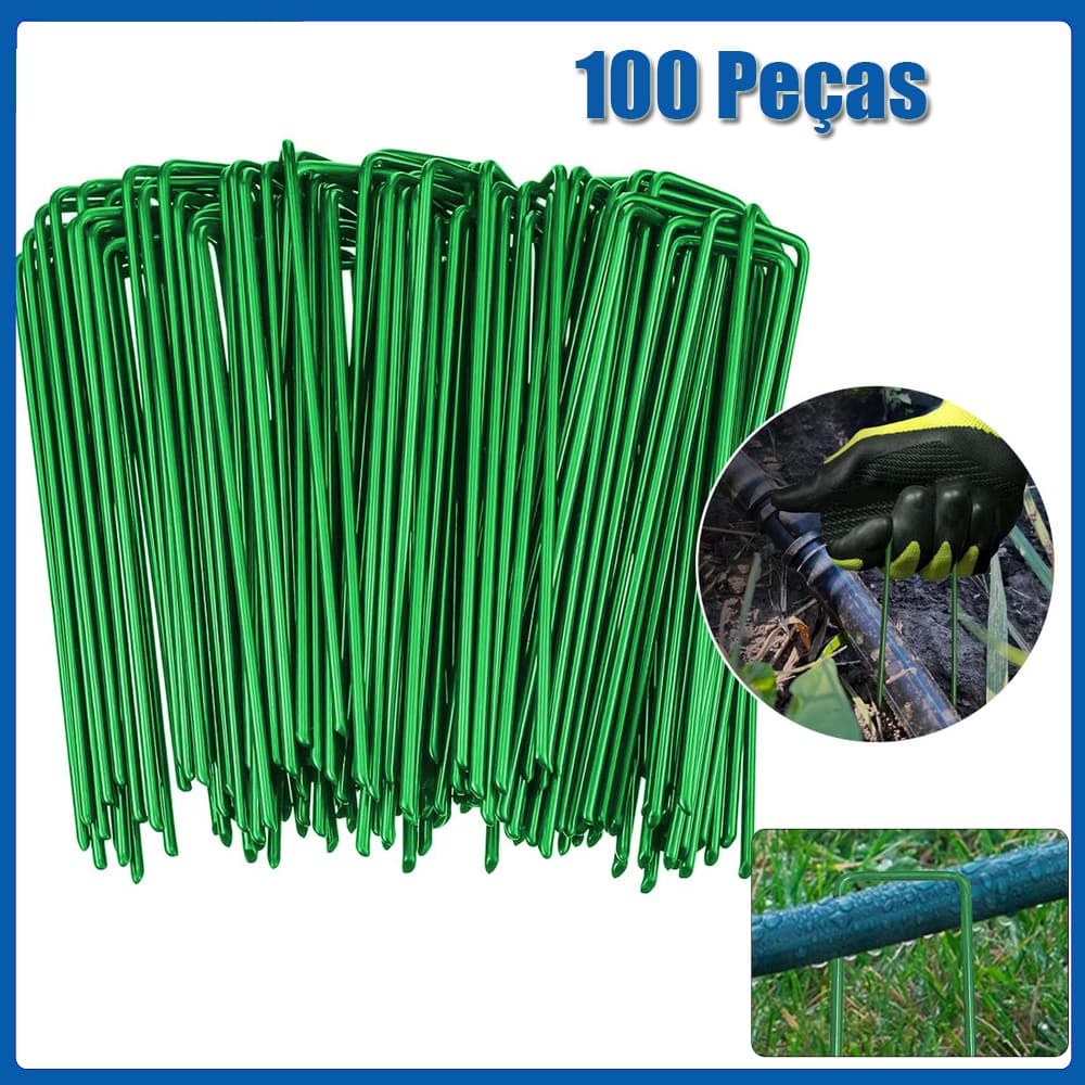 Kit 100 Grampos Para Fixar Grama Sintética Jardim verde