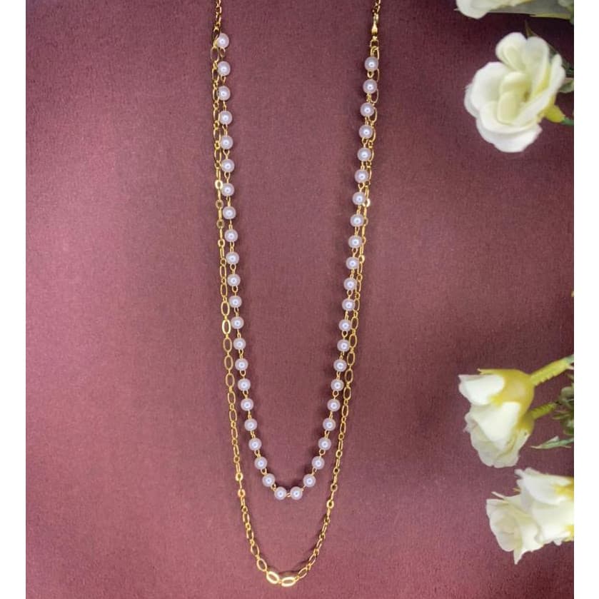 Colar Duplo Pérola Folheado a Ouro 18K Semijoia Joia Banhado Cordao Perolado Dourado