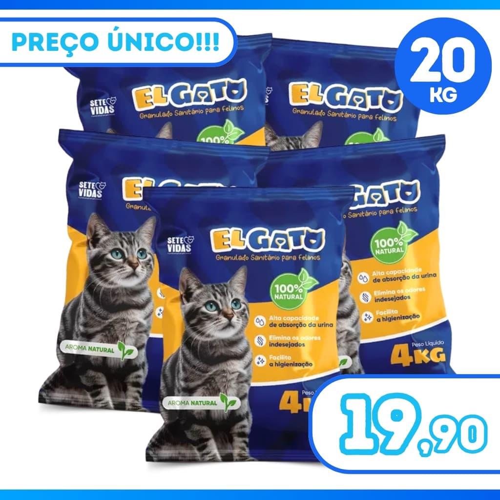 Kit 5 Areia de Gato Pacotes de Areia Sanitária Tira Cheiro Gatos 100% Natural Tradicional