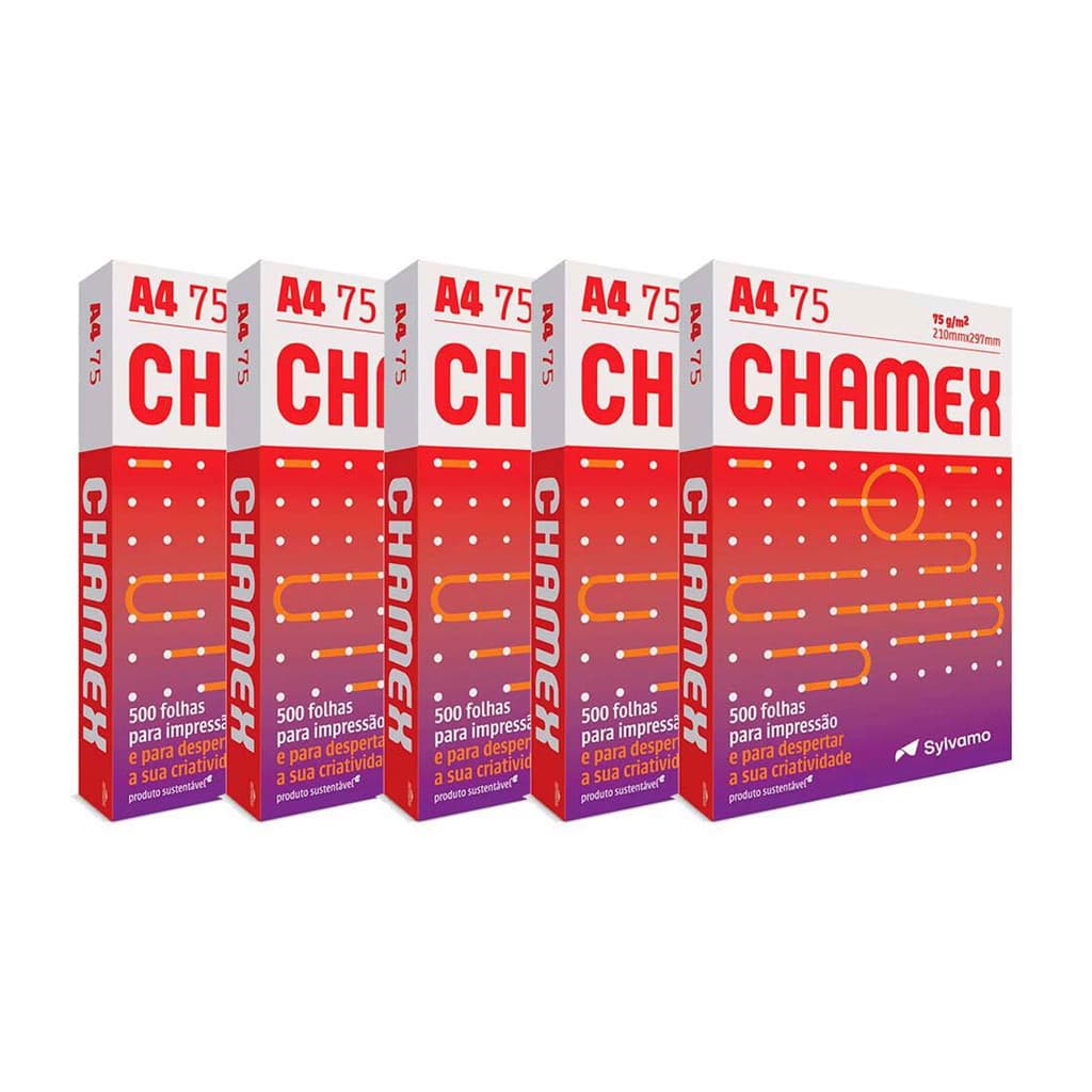 Kit 5 Resmas Papel sulfite A4 75g 210mmx297mm Chamex Impressora Folha A4 2500 unidades