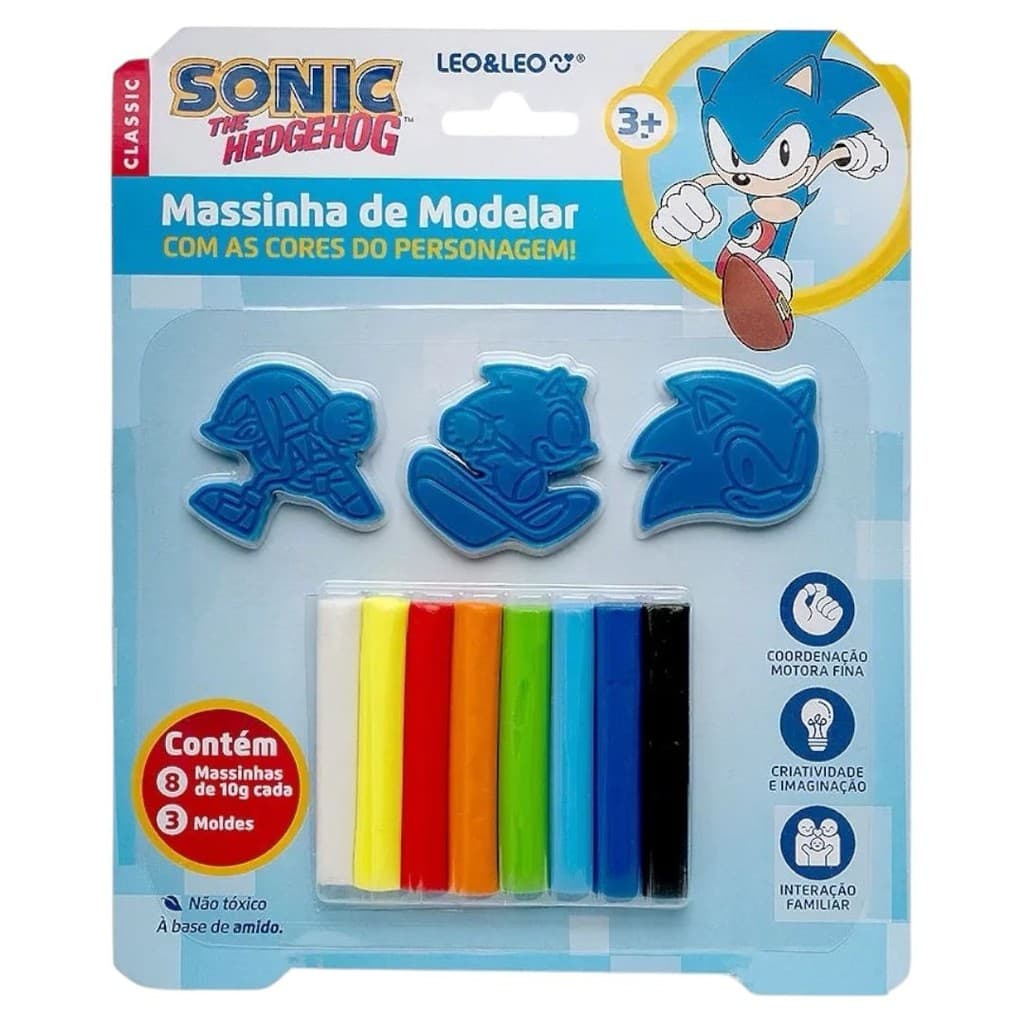 Massinha de Modelar Sonic – 3 Moldes e 8 Cores - Leo&Leo