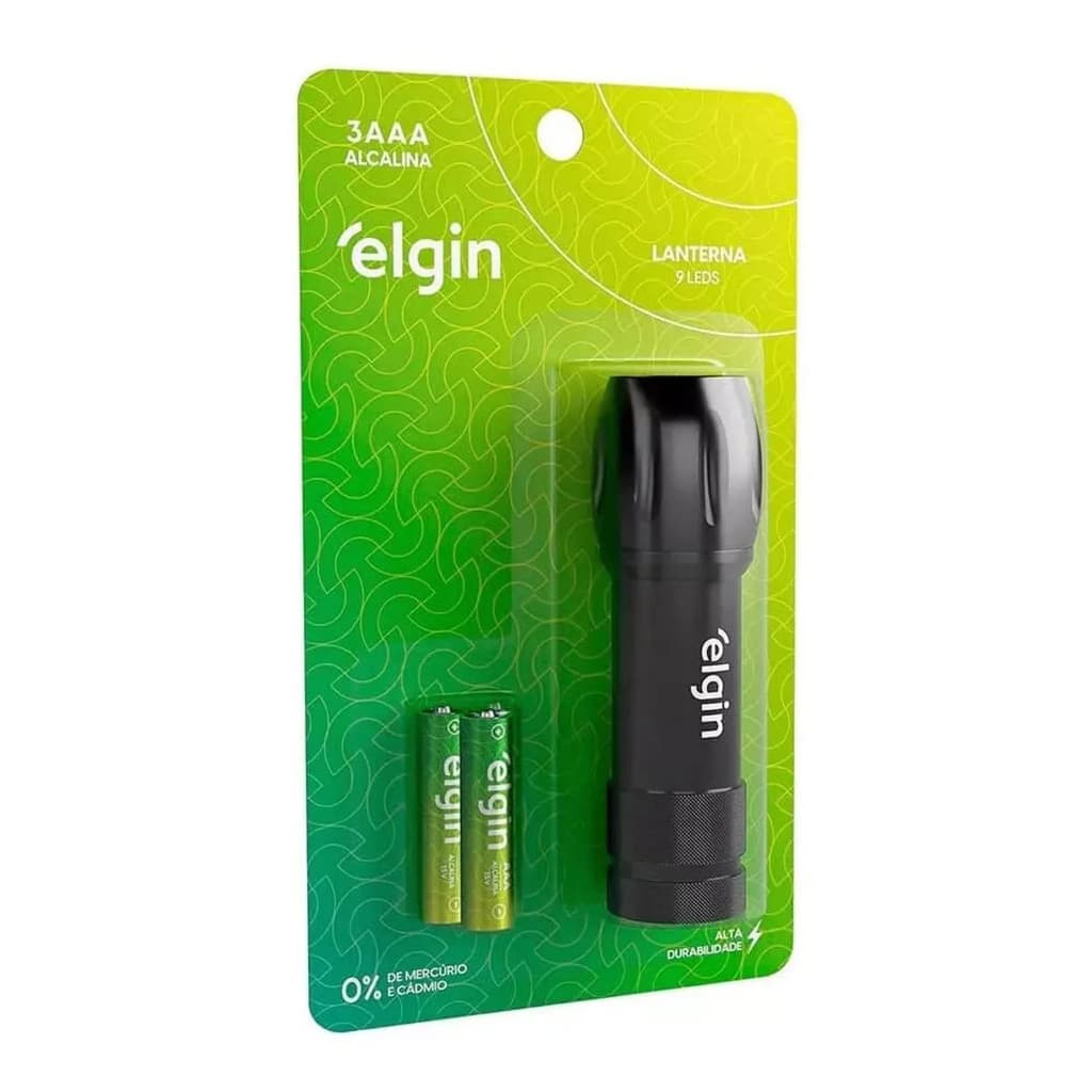 Lanterna De Bolso Elgin 9 Leds Preta Compacta Com 3 Pilhas Aaa Palito