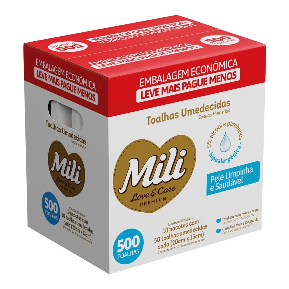 Toalhas Umedecidas Mili Love Care 480 unidades - Caixa Lenço Umedecido Bebê