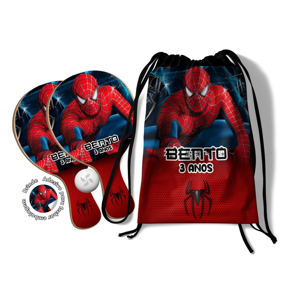 7/10/15/20/25 Kit Mochilinha e Raquetes Ping Pong - Homem Aranha