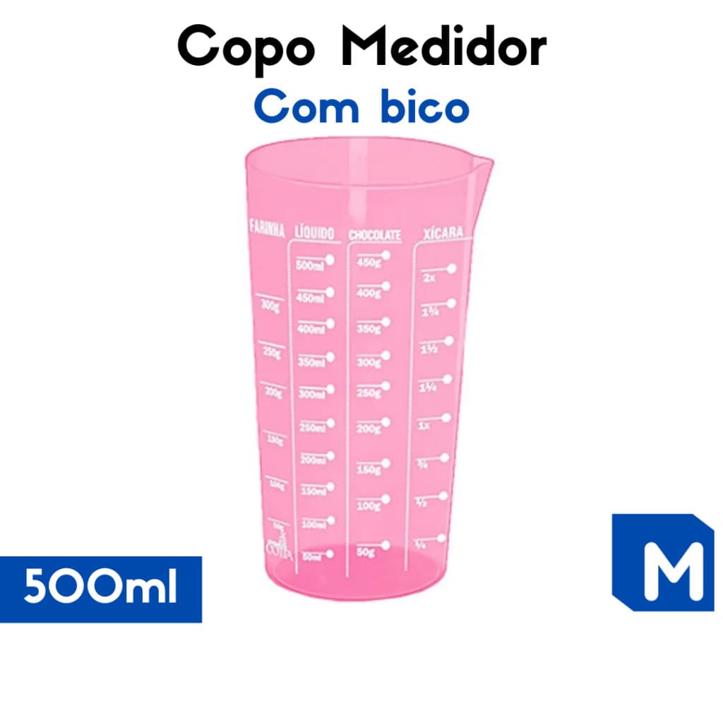 Copo Medidor Copo de Medida Rosa 500ml Graduado com Bico