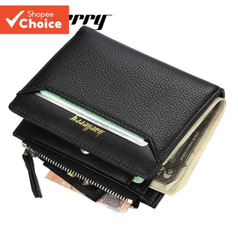 Carteira Curta Masculina Baellerry Estilo Coreano Com Vários Cartões De Couro PU Porta-Logotipo Dourado RFID