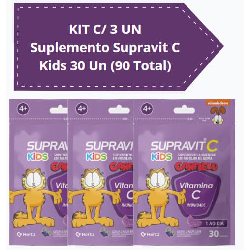 KIT C/ 3 UN Supravit C Kids Vitamina C Sabor UVA