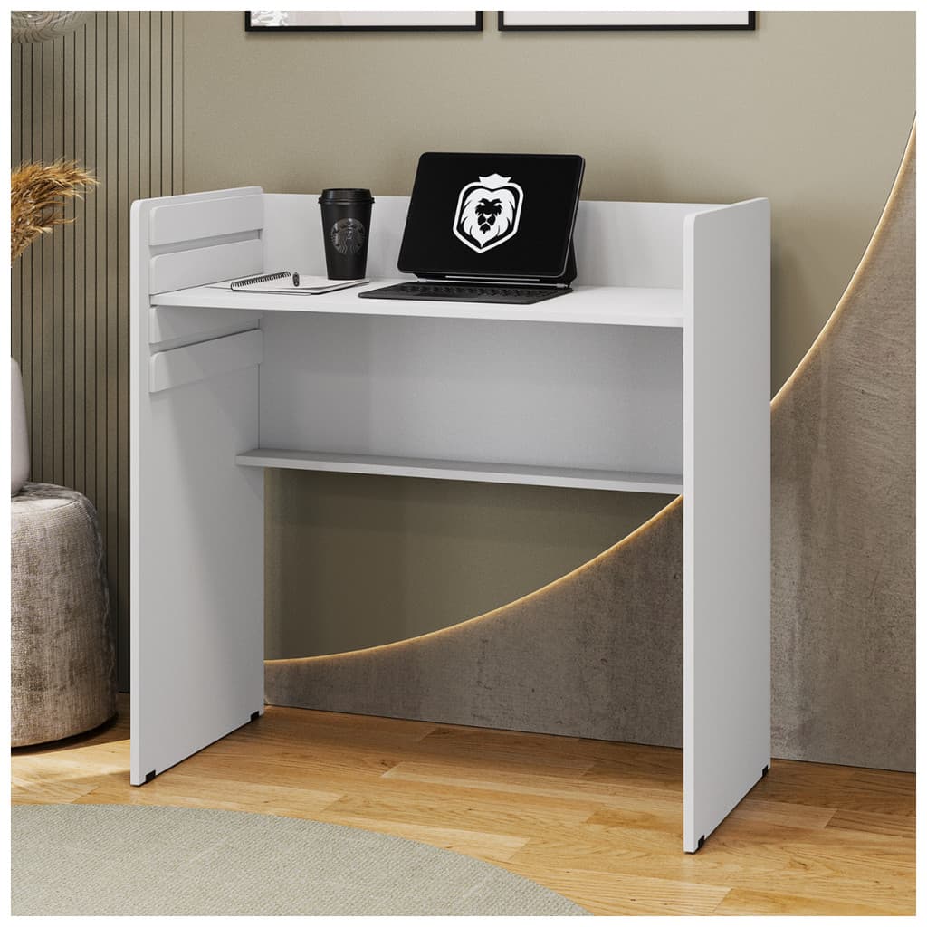 Mesa Home Office Para Computador Pc Prateleira Estudo Escritório Com Altura Do Tampo Ajustável Branca