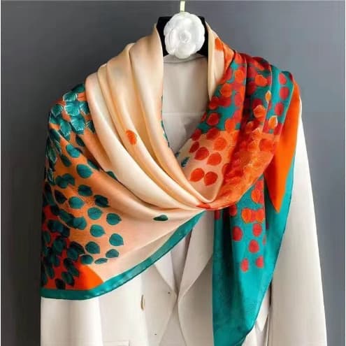 Lenço Cetim Seda Echarpe Cabeça Pescoço Elegante Trend Tendência Blogueira Grande 90x90（S001）