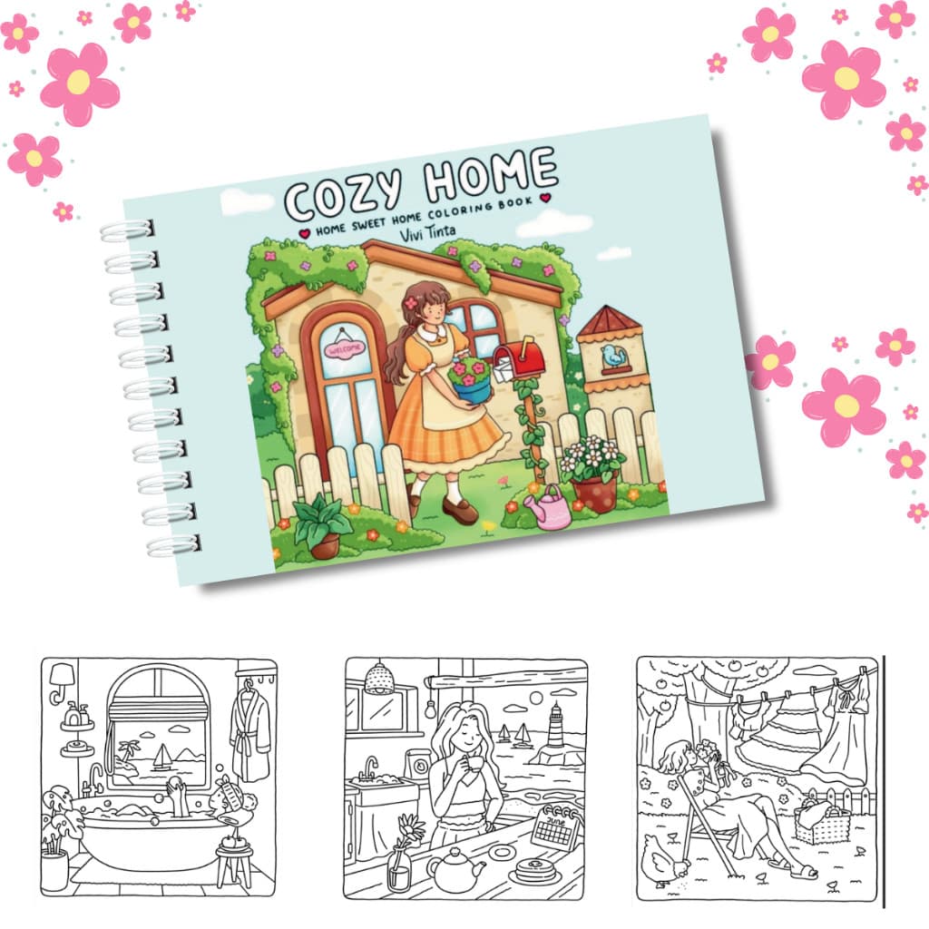 Livro para Colorir Cozy Home A5 48 Folhas 180gramas com Acetato Tik Tok Coloring Book Pronta Entrega