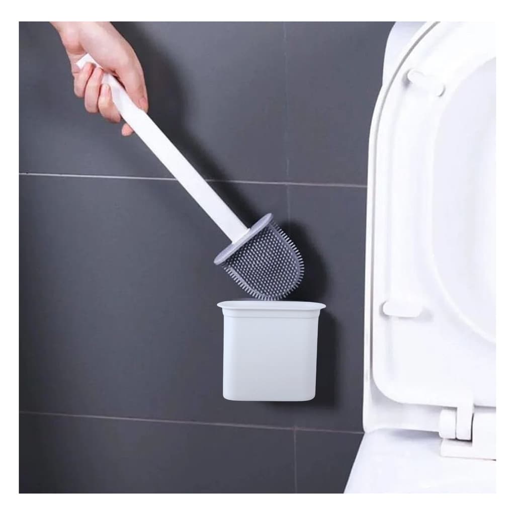 Escova Sanitária de Silicone Para Limpar Vaso Privada Com Suporte Banheiro Casa Limpeza Higienizar