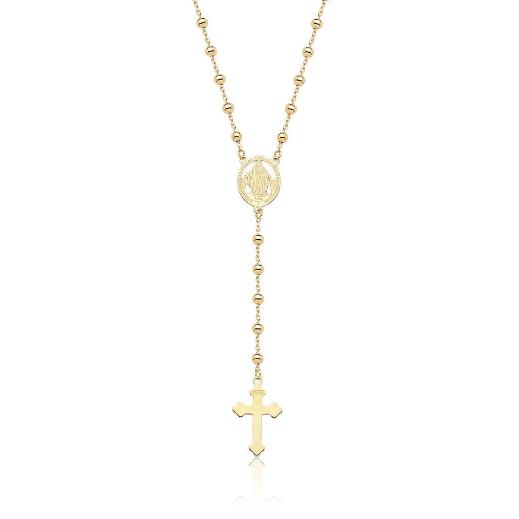Terço Em Prata 45cm com Medalha Milagrosa e Cruz - Banhado a Ouro 18k