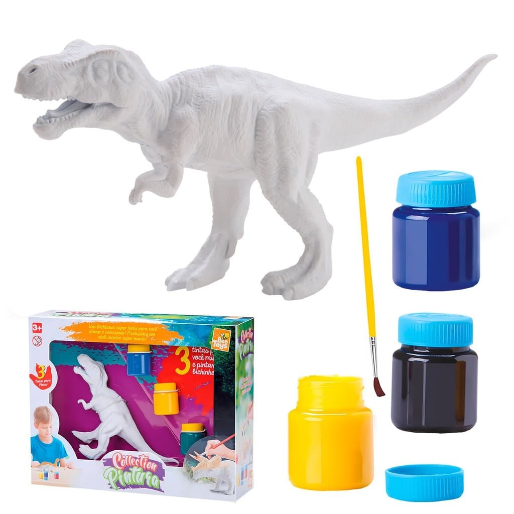 Brinquedo De Pintura Dino Collection Bee Toys Para Colorir Com 3 Tintas Atóxicas E 1 Pincel Incluso