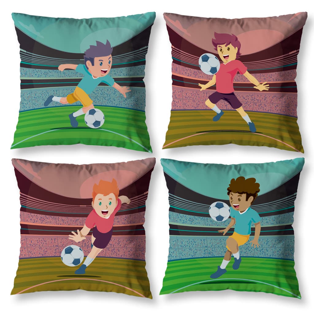 Kit 4 Capas de Almofada Infantil Decorativa Digital Kids Moderno Estampada Menino Menina