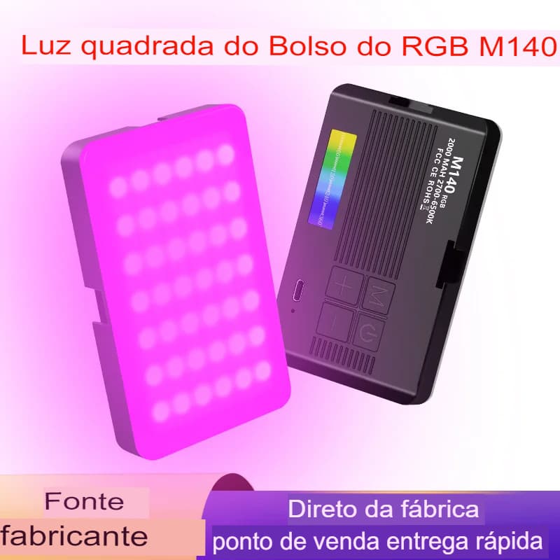 Mini Luz de LED M140 Recarregável – RGB Portátil para Fotografia, Selfies e Transmissão ao Vivo
