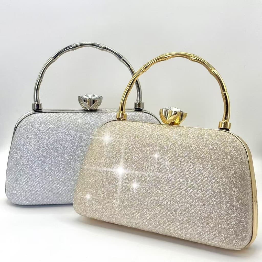 Bolsa Clutch De Noite Fechamento Metálico Brilhante Com Alça Removível,Para Casamentos Jantares Para Festas JZ