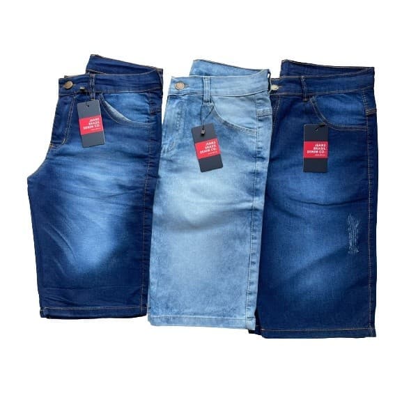 kit 3 Bermudas Jeans lisas Masculina Elastano Variadas Confortaveis De Alta Qualidade Linha Premium