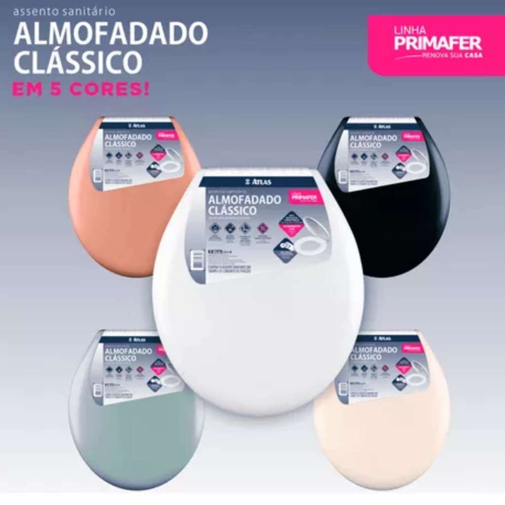 Assento Tampa Sanitário Vaso Oval Almofadado Atlas Primafer Cores