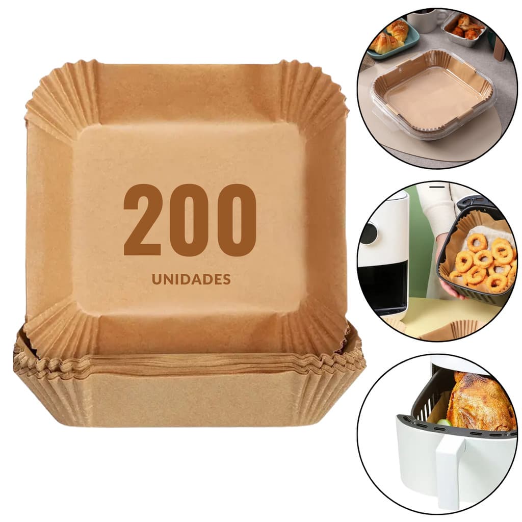 Kit 200 Papéis Descartáveis para Air Fryer Quadrada 16cm Ideal para Cozinha Limpa e Prática