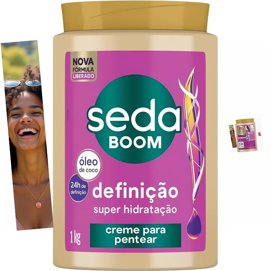 Creme para Pentear Seda Boom Definição 1kg Hidratante Óleo de Coco Cachos Cheirosos 72h
