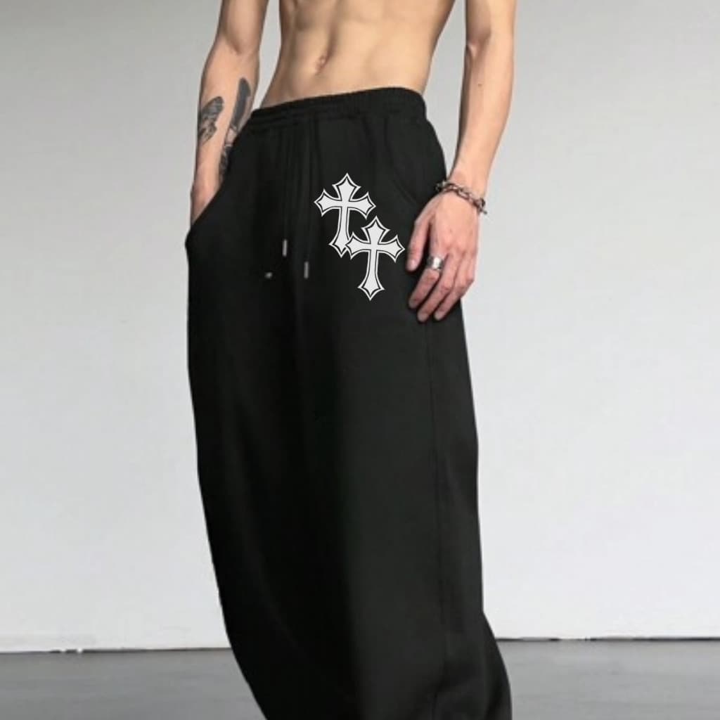 Calça Moletom Masculino Lançamento Algodão Premium Confortável Estampado Cruz