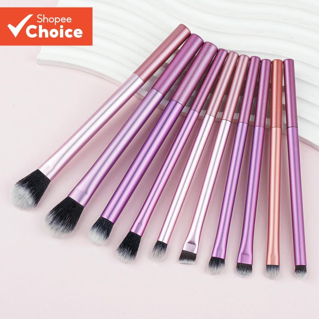 Novo Conjunto De Pincéis De Sombra De 10 Peças Com Cerdas De Fibra Macia , Ferramenta Multifuncional De Maquiagem De Pin