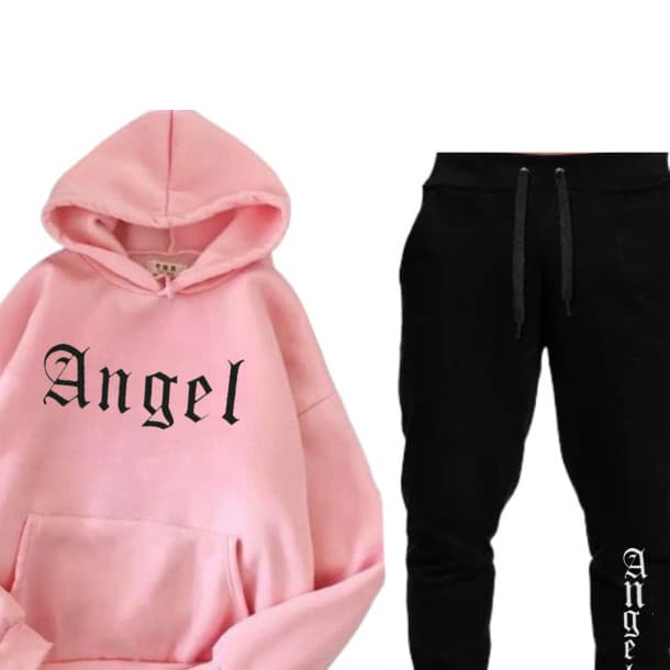 Conjunto Moletom Feminino Angel Blusa De Frio Canguru + calça Moletom Estampado unissex Angel Anjos Tumbrl Com Bolso