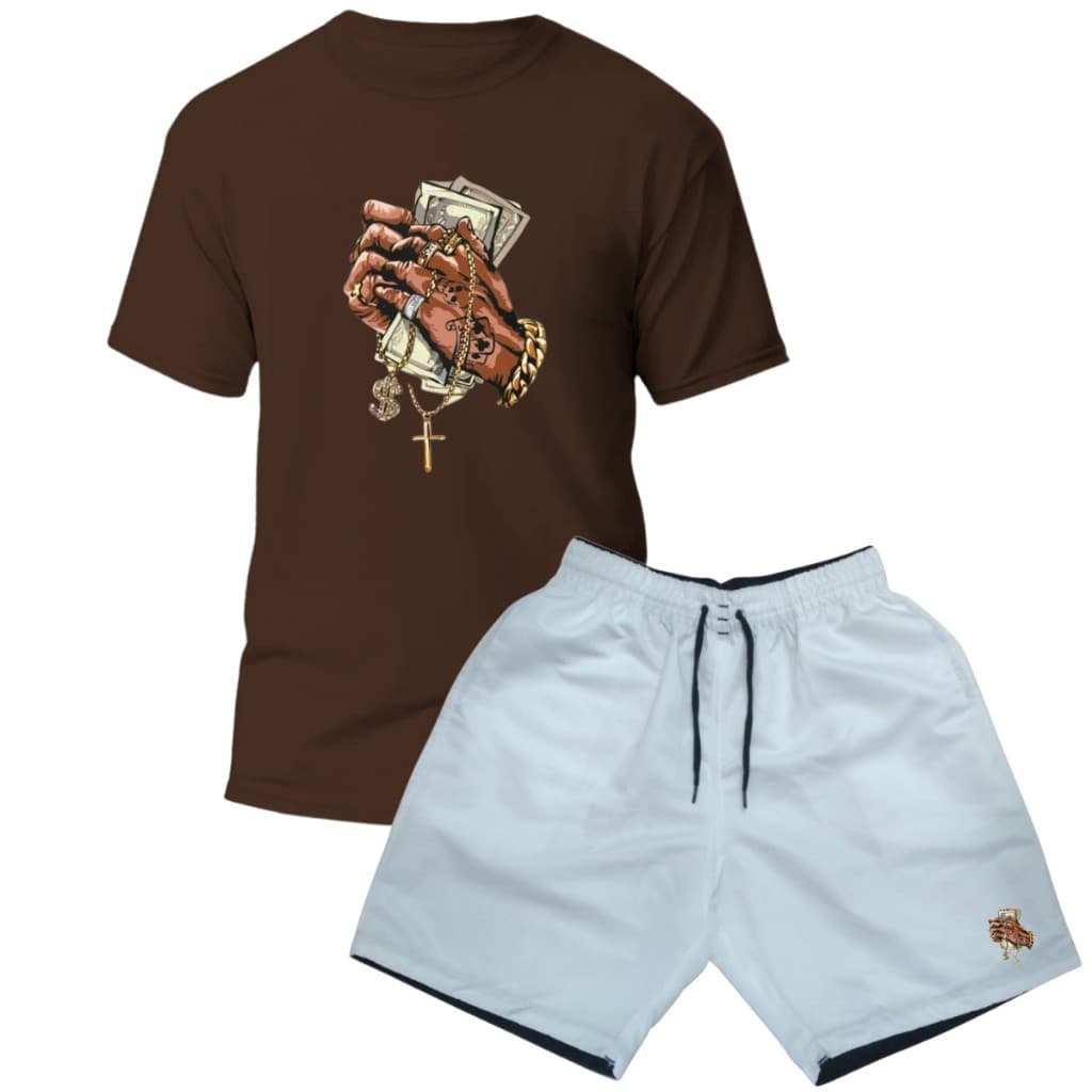 Kit Camiseta Masculina + Bermuda Masculina Estampada Tactel