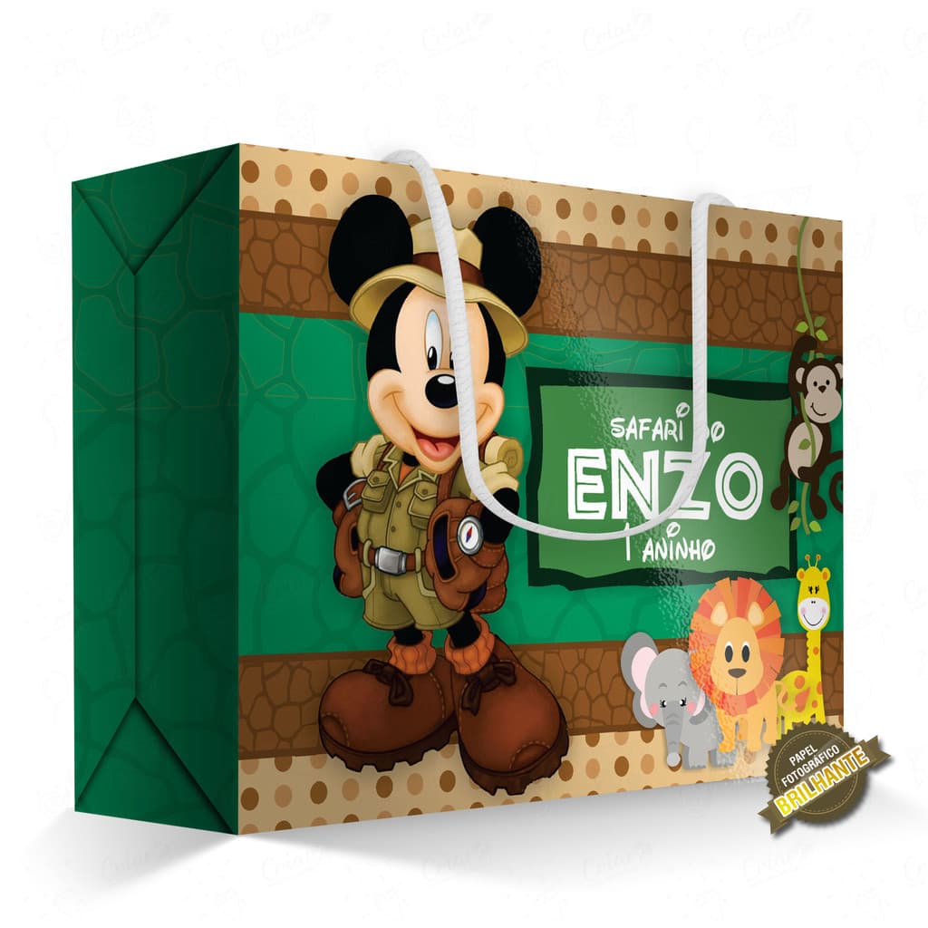 10, 15, 20 ou 25 unid - Caixa Surpresa - Mickey Safári - [QUALIDADE PREMIUM COM BRILHO] - Sacolinha Personalizada